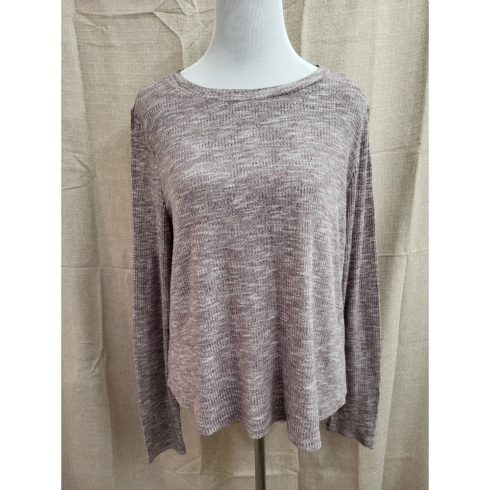 Forever 21+ Womens 1X Mauve Space Dye Ribbed Knit Long Sleeve Top Crew Neck